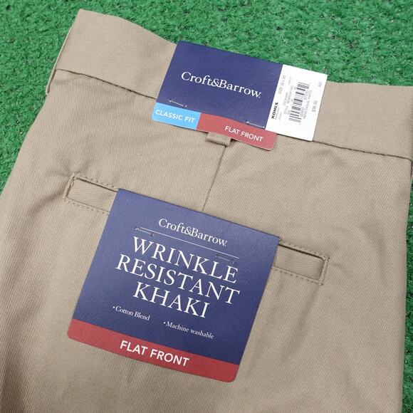 NWT CROFT & BARROW FLAT FRONT CLASSIC FIT KHAKI CHINO PANTS MENS 32X30 NEW! - Picture 2 of 10